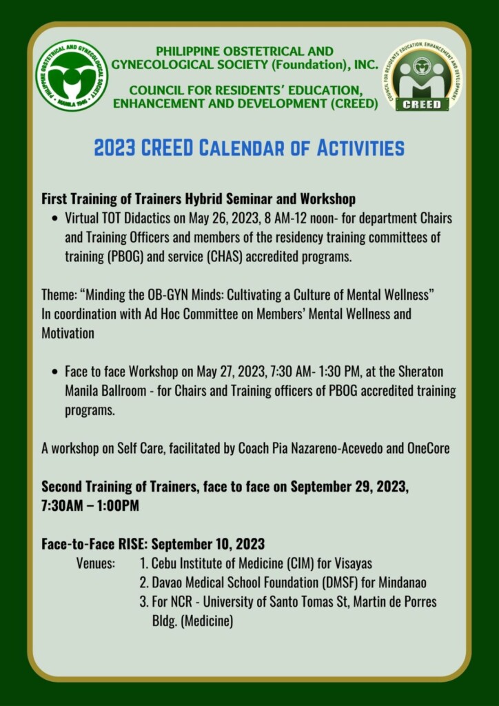 2023 CREED Calendar of Activities POGS Website